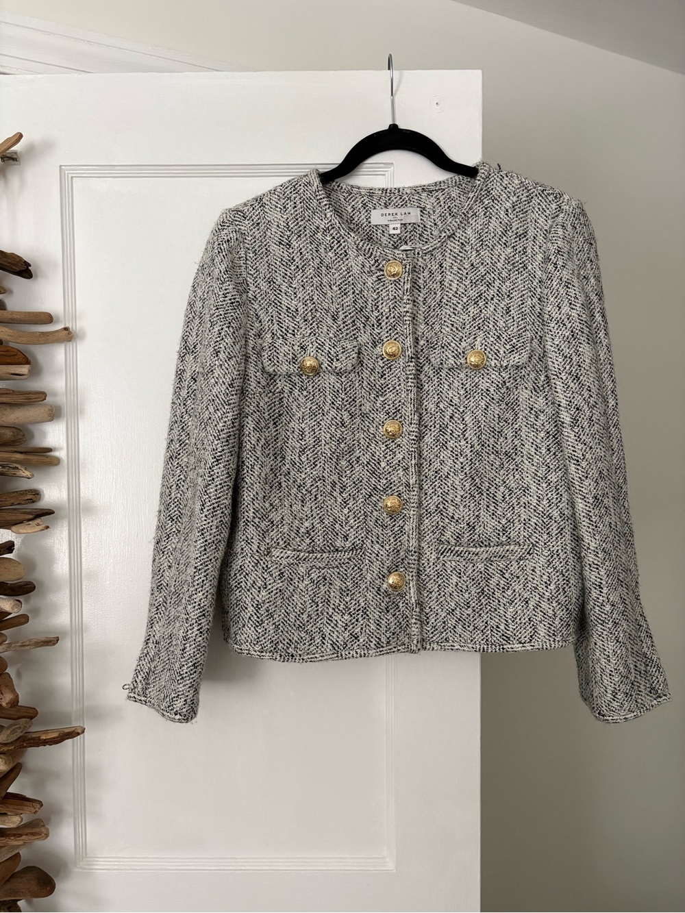Derek Lam Black & White Tweed Gold-Button Jacket